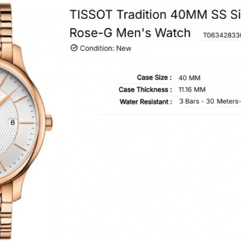 NWT Tissot Tradition Rose Gold and Silver Watch MEN